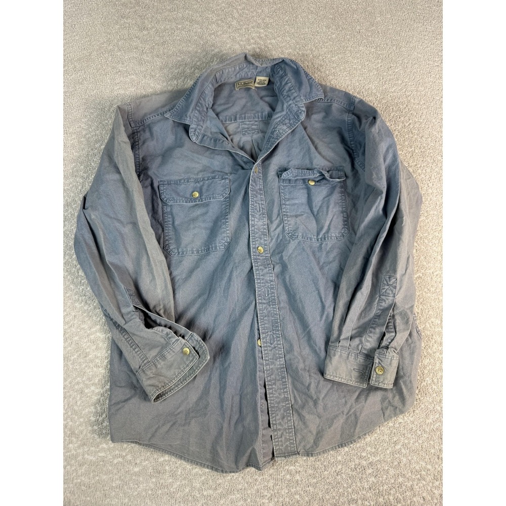 L.L. Bean Shirt Mens M Faded Blue Twill Long Sleeve Button Up‎ Workwear Casual